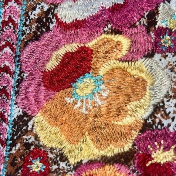 Savanna Jane Womens Embroidered Boho Tunic Top Size S Brown Floral Snake Print - Picture 8 of 8